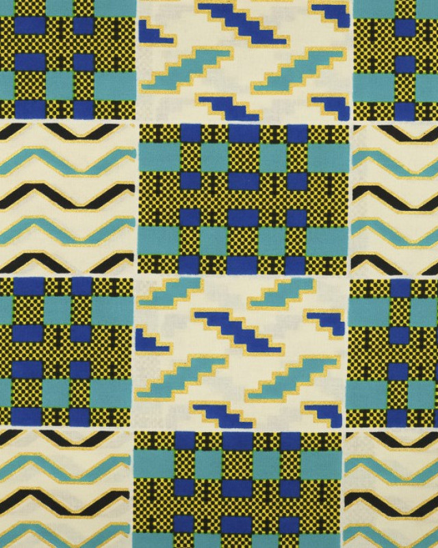 Tissu Wax Lurex Graphique Jaune Et Bleu - Maison Klem